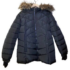 Junior's XL Madden Puffer Jacket Black Faux Fur Removable Hood